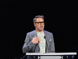 Robert Downey Jr. on stage at the 2019 D23 Expo Disney Legends Awards ceremony
