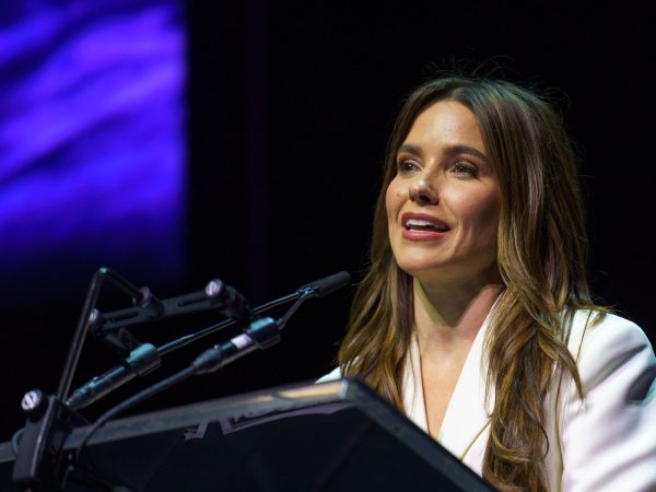 Sophia Bush speaking on stage at the Variety comedy awards at SXSW 2024