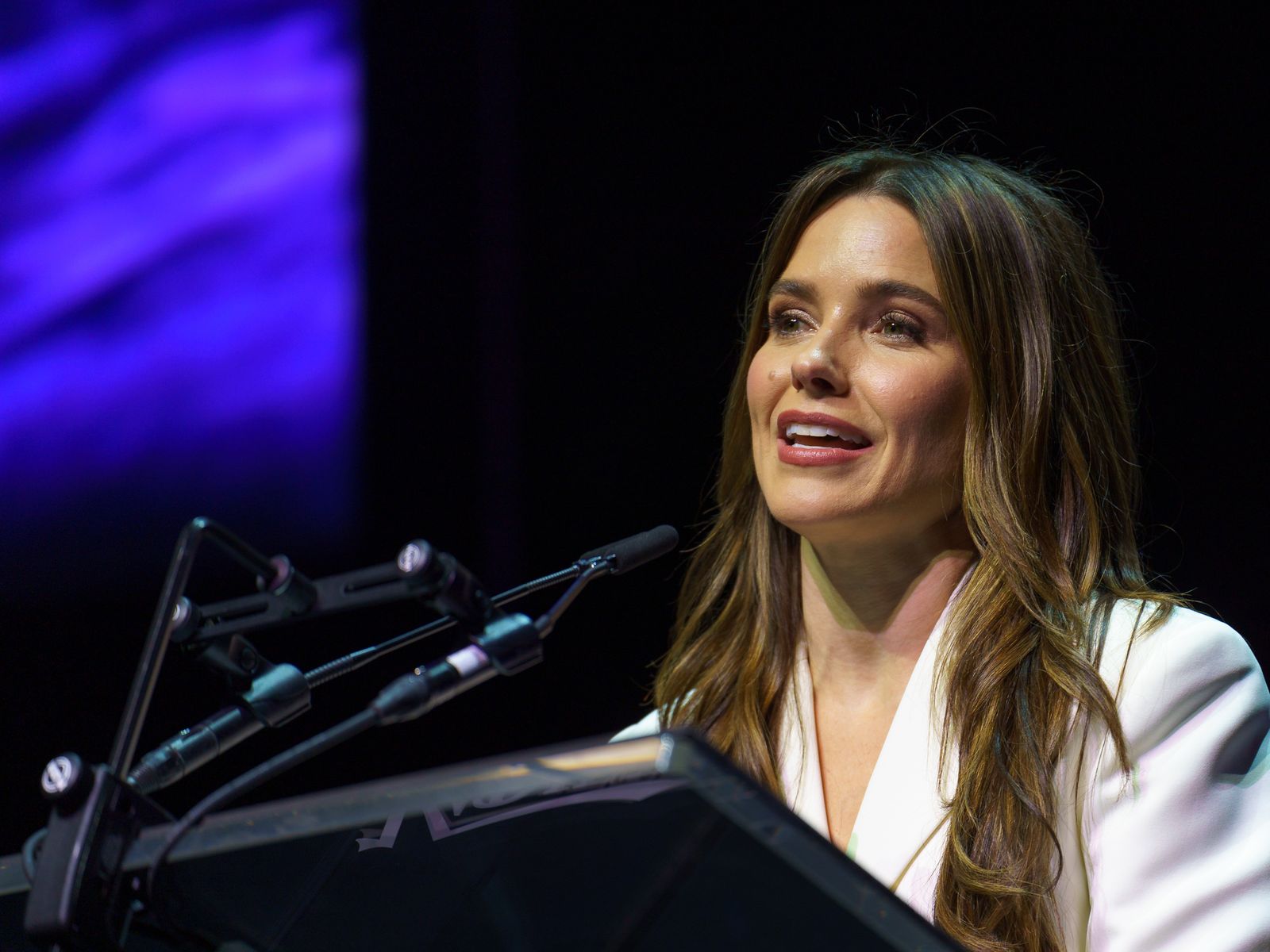 Sophia Bush speaking on stage at the Variety comedy awards at SXSW 2024