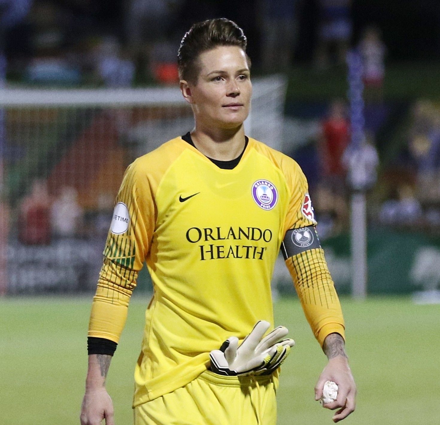 Ashlyn Harris in goal for Orlando Pride during an NWSL match