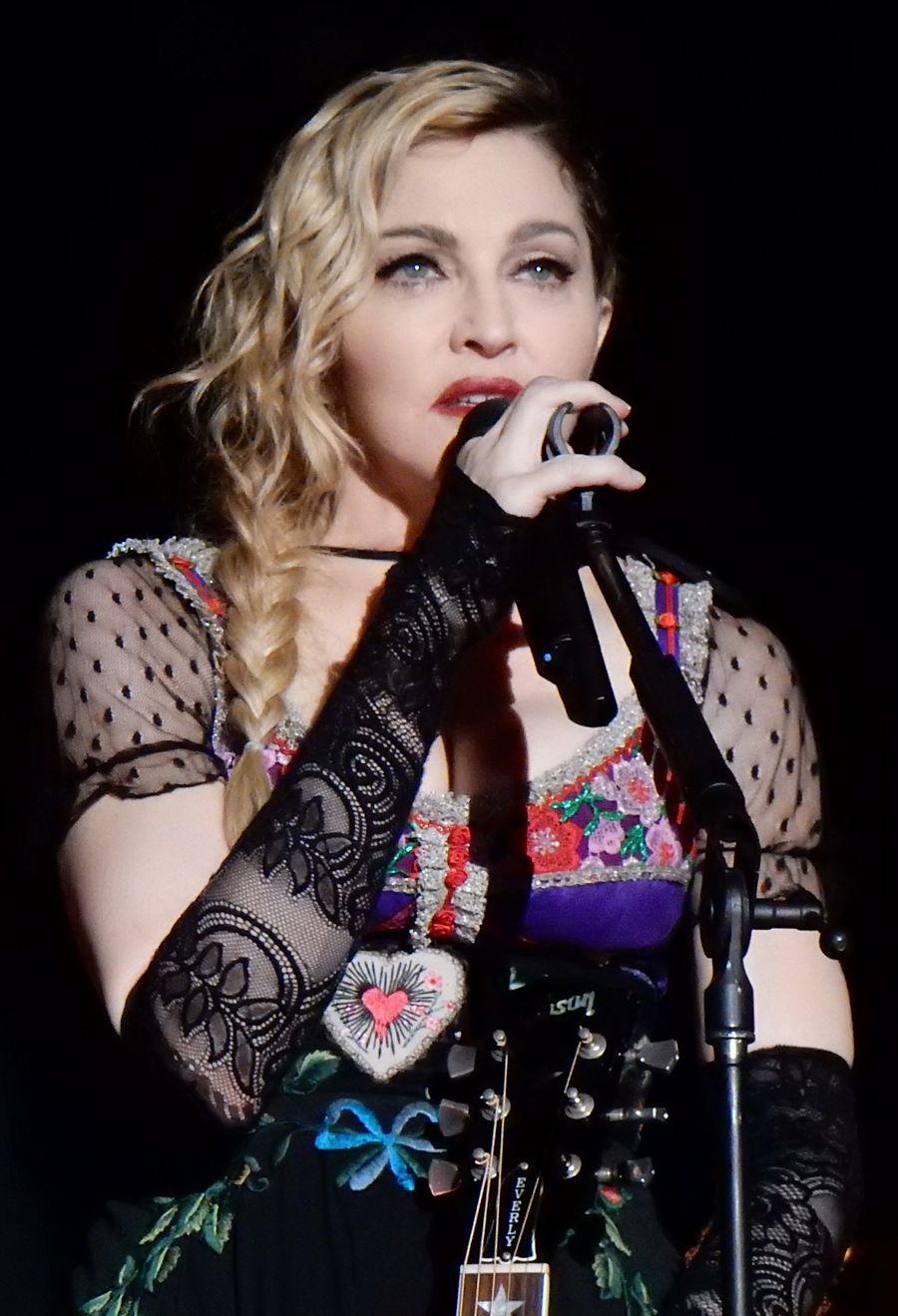 Madonna performing on stage during her Rebel Heart Tour