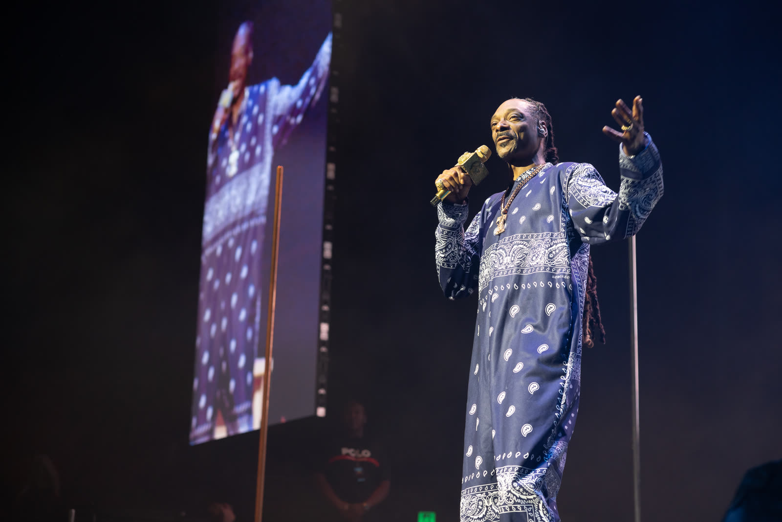 Snoop Dogg performing on stage in Sydney in 2023