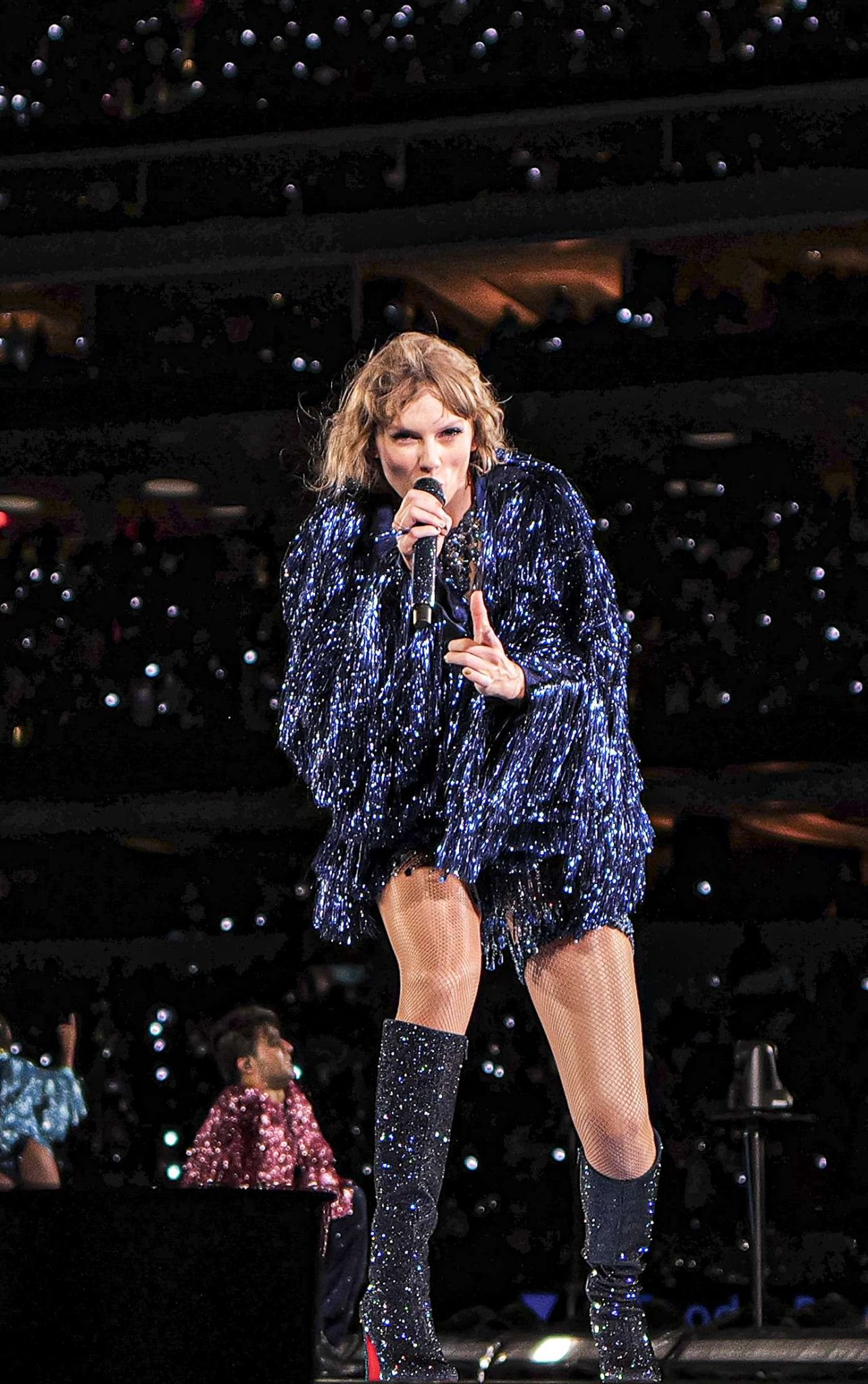 Taylor Swift performing on the Eras Tour at SoFi Stadium in Inglewood in August 2023