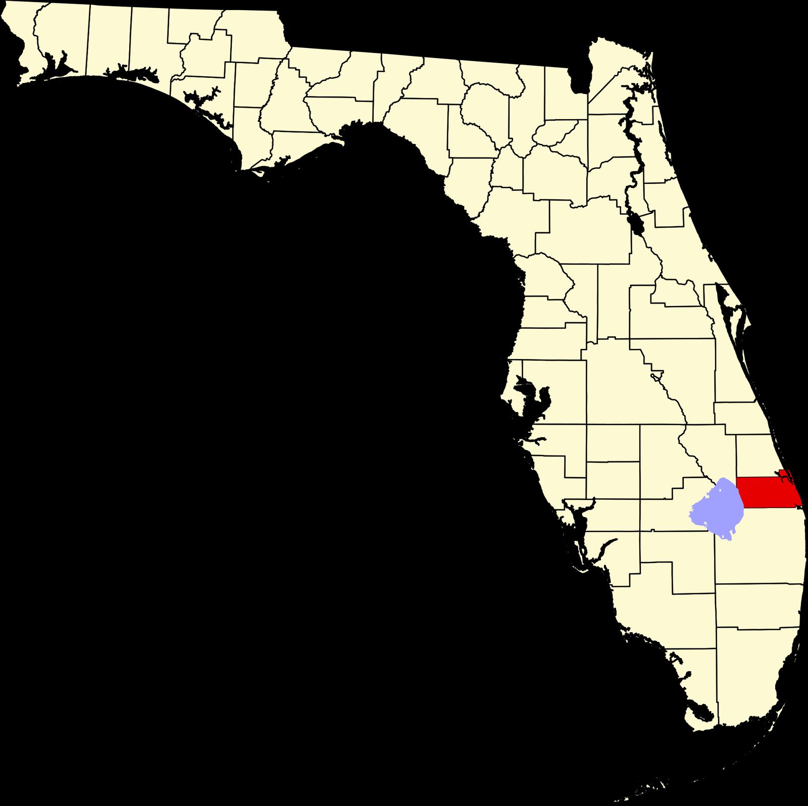 A map of Florida with Martin County highlighted in red.