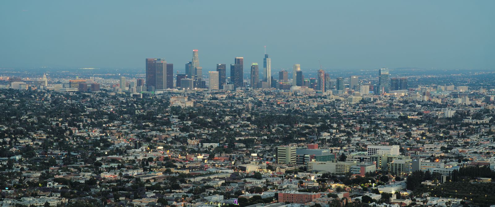 Los Angeles skyline viewed from Griffith Observatory at dusk