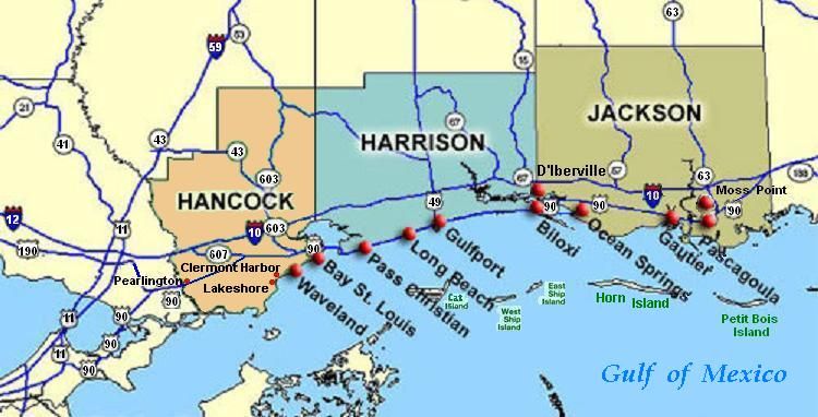 Map of the Mississippi Gulf Coast showing Horn Island, where Nolan Wells was found on July 6