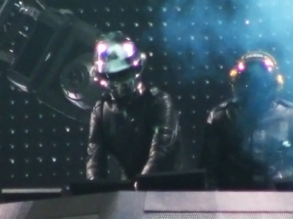 Daft Punk performing on the LED pyramid stage at Coachella 2006, where the iconic stage design debuted