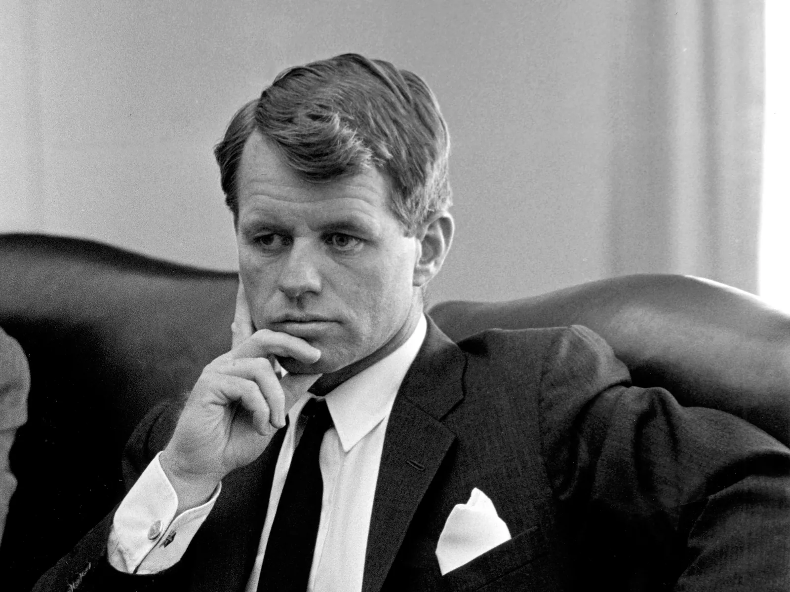 Black-and-white portrait of Robert F. Kennedy, the grandfather of Kyle Kennedy