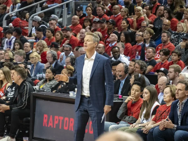 Steve Kerr on the sideline at the 2019 NBA Finals