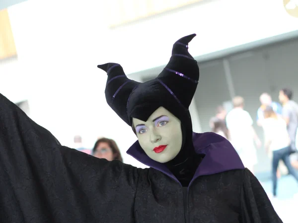 Maleficent cosplayer with horned headdress at San Diego Comic-Con 2012