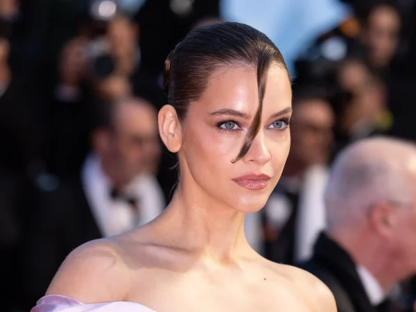 Barbara Palvin in a pink off-shoulder gown at the Cannes Film Festival 2025
