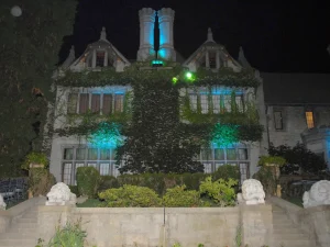 The Playboy Mansion at night — one of the most extravagant celebrity homes ever sold