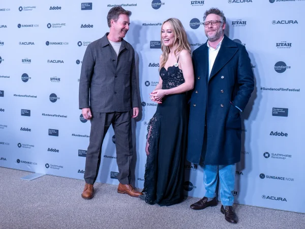 Edward Norton, Olivia Wilde and Seth Rogen at The Invite premiere at the 2026 Sundance Film Festival