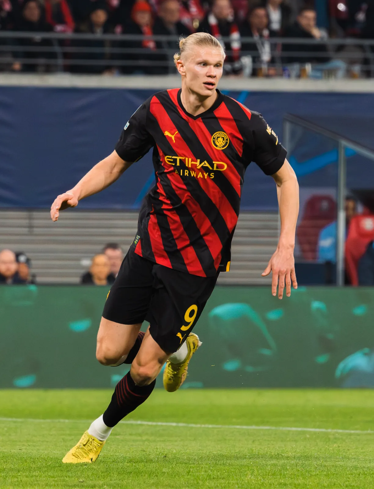 Erling Haaland celebrating for Manchester City in 2023