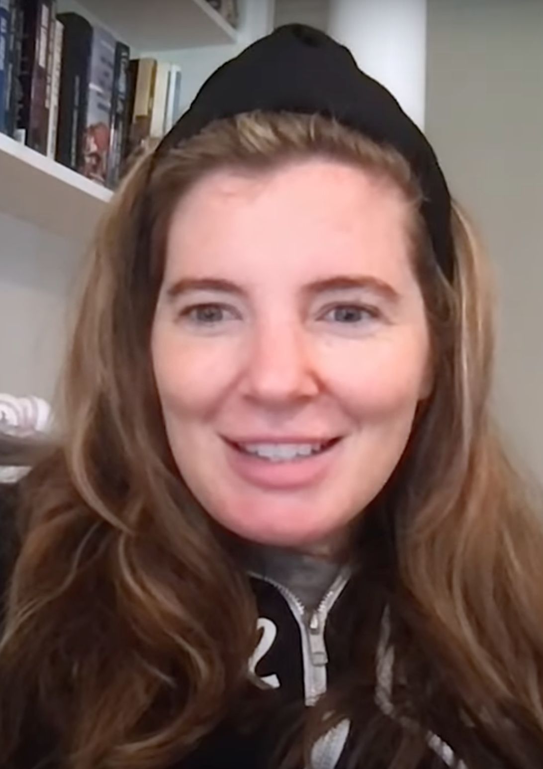 Brooke Eby in 2024, speaking on camera about her life with ALS