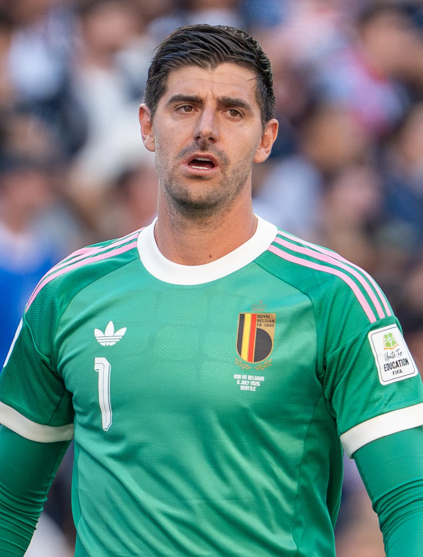 Thibaut Courtois in Belgium's goalkeeper kit at the 2026 FIFA World Cup