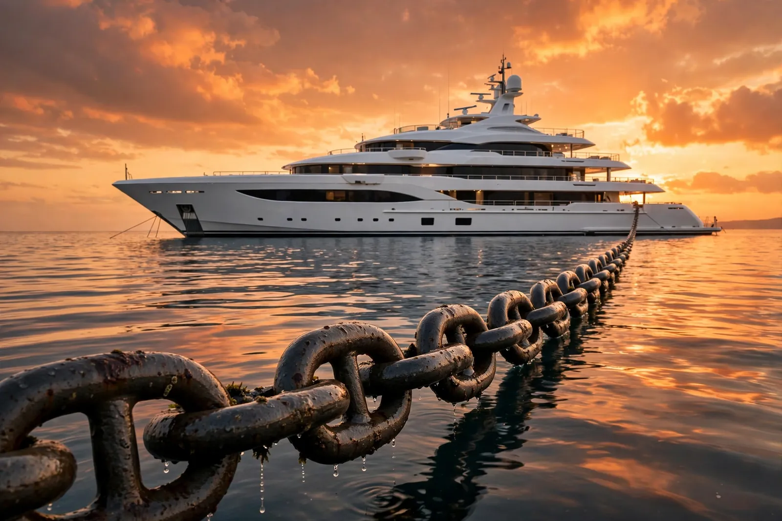 Below Deck cast where are they now — a superyacht at anchor at golden hour
