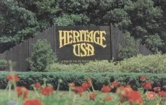 Entrance sign for Heritage USA, the Christian theme park founded by Jim Bakker