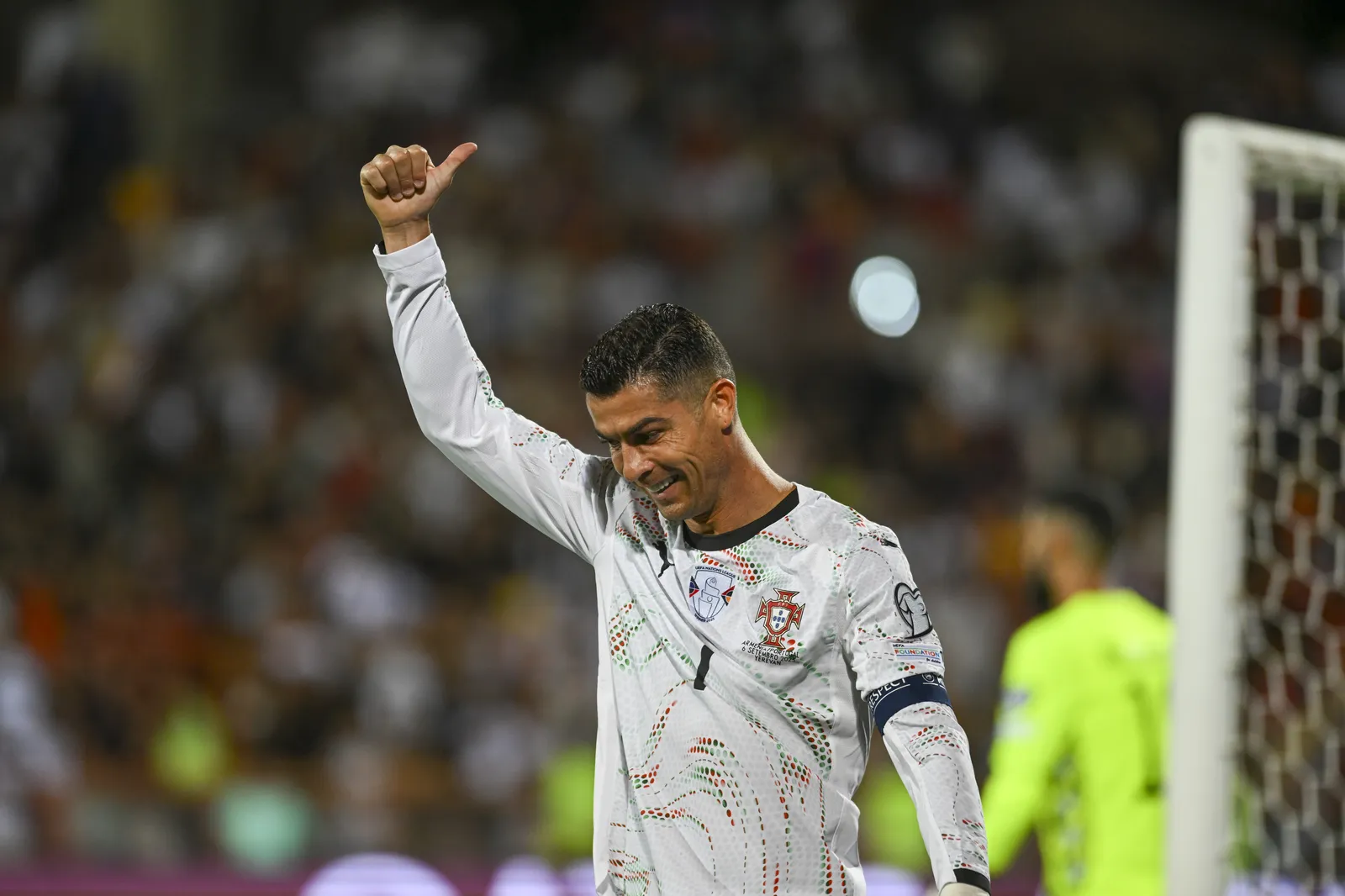 Cristiano Ronaldo celebrates a goal for Portugal during a 2026 World Cup qualifier against Armenia