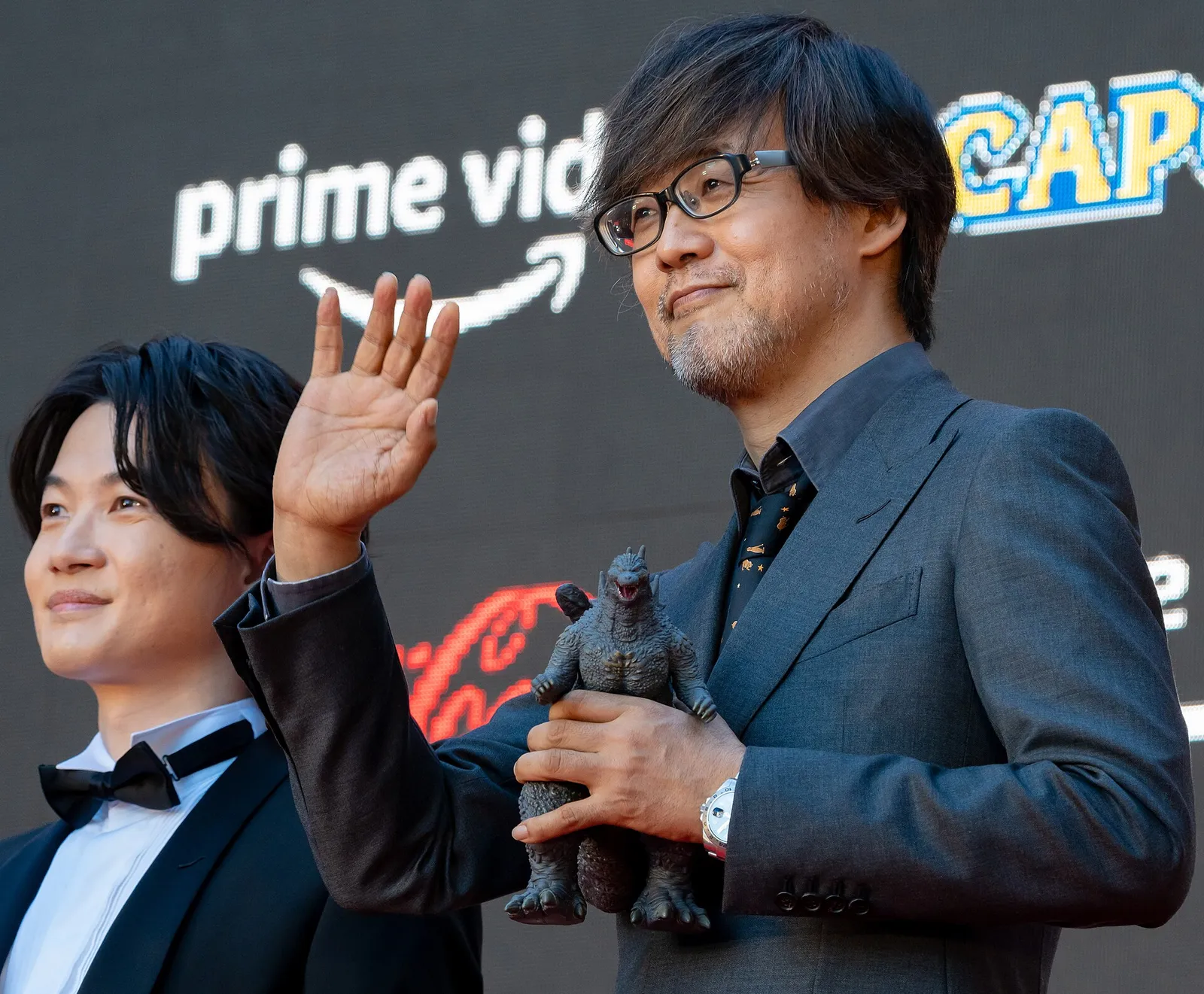 Ryūnosuke Kamiki and director Takashi Yamazaki together at a Godzilla Minus One event