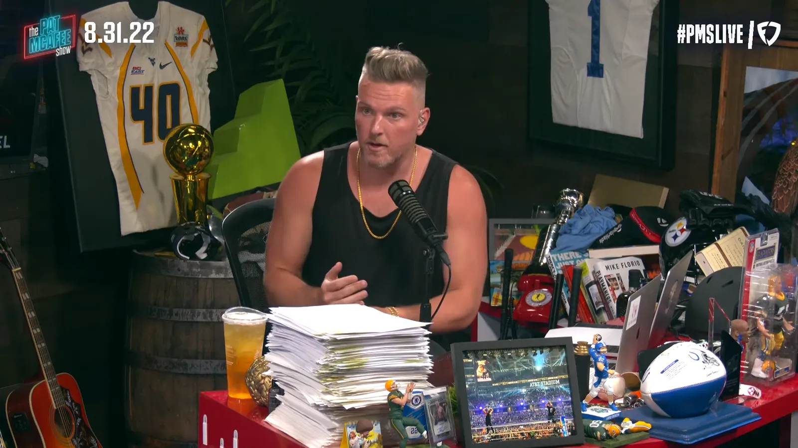 Pat McAfee hosting The Pat McAfee Show in 2022, two years before his ESPN deal began