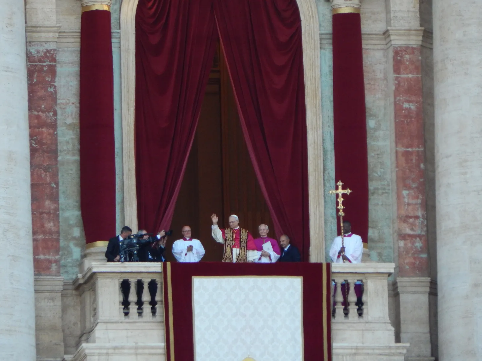 Pope Leo XIV waves to pilgrims gathered in St. Peter's Square