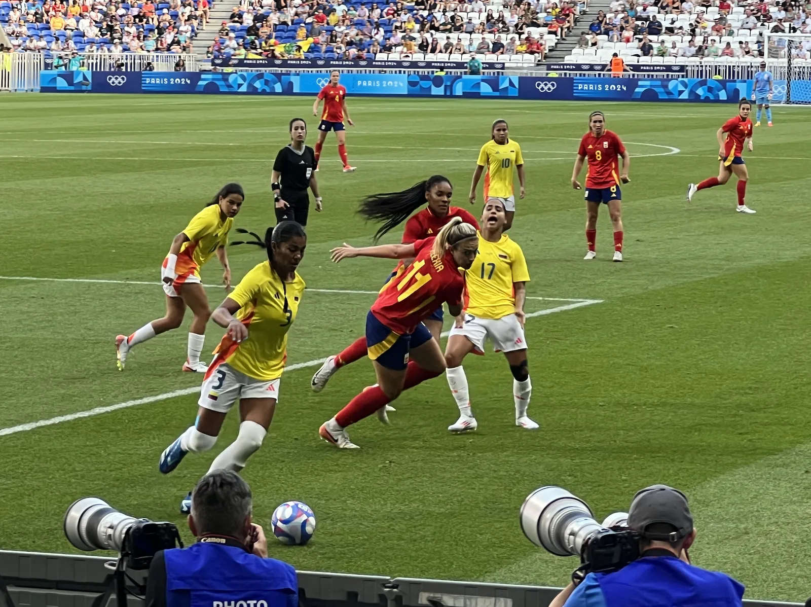 Alexia Putellas and Salma Paralluelo in action for Spain against Colombia at the Paris 2024 Olympics