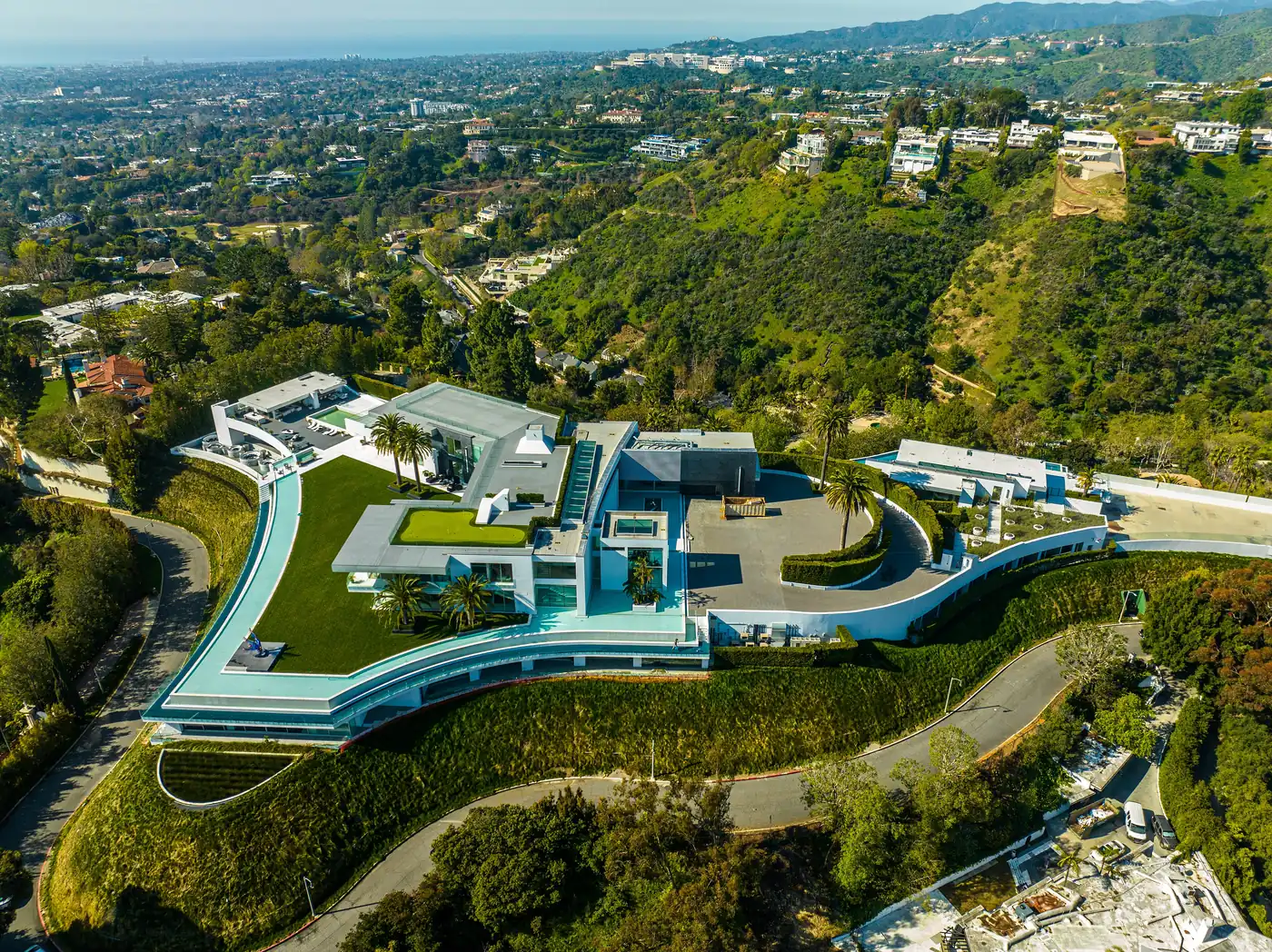 Aerial view of The One megamansion in Bel-Air — one of the most extravagant celebrity homes ever sold