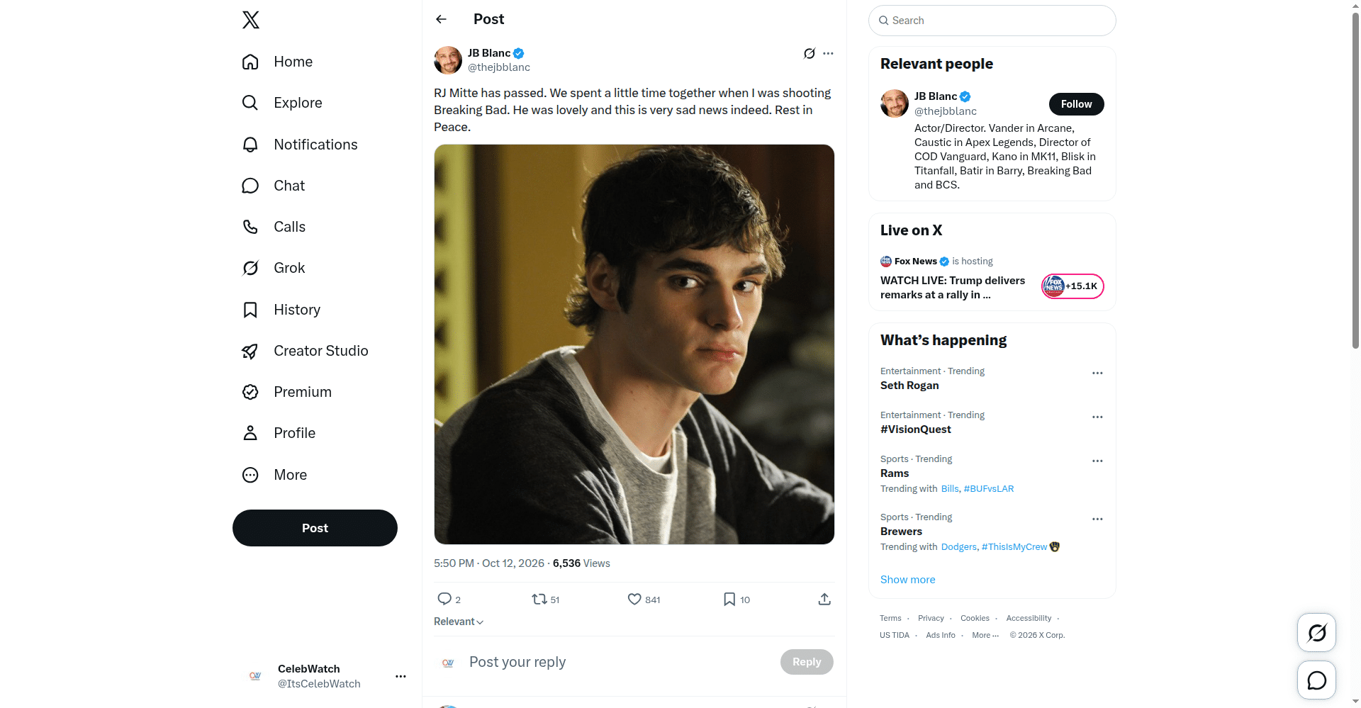 J.B. Blanc's X tribute to RJ Mitte