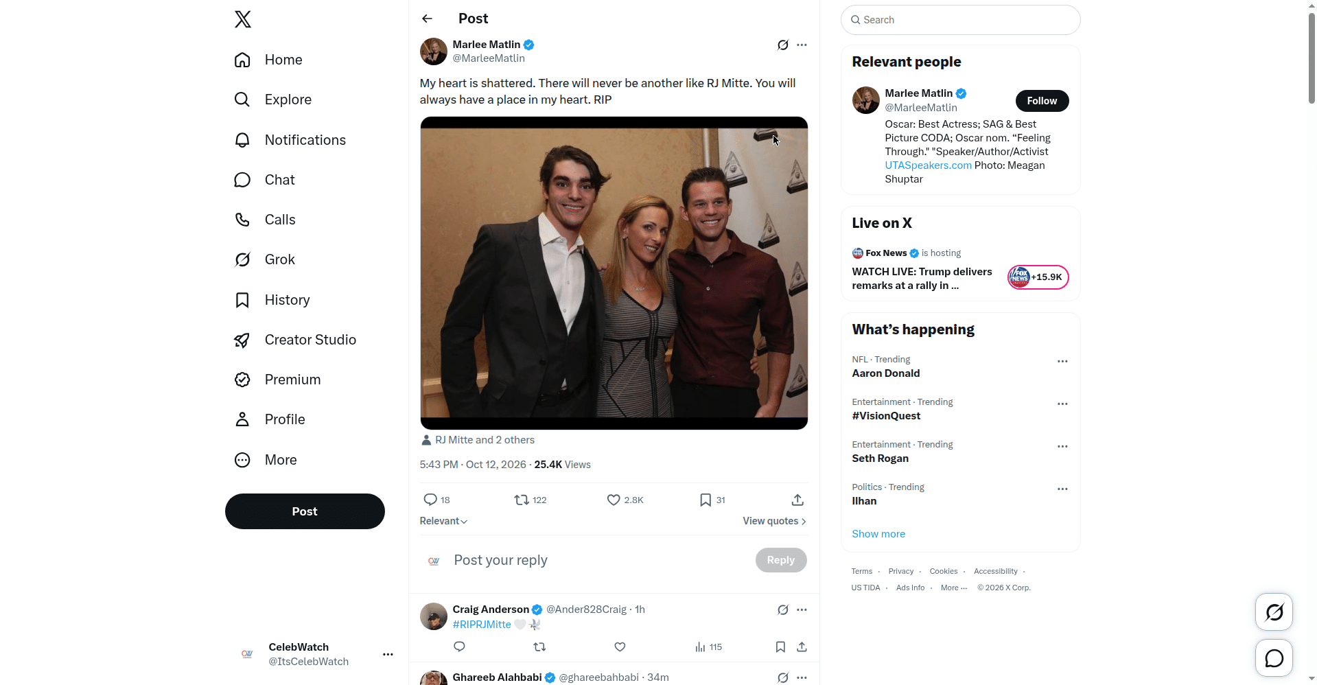 Marlee Matlin's X tribute to RJ Mitte