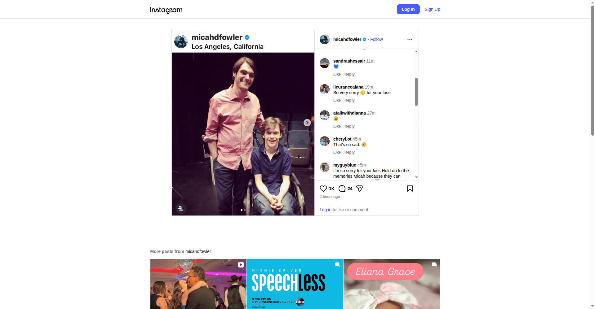 Micah Fowler's Instagram tribute to RJ Mitte